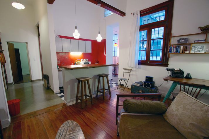 A large open living space with old world charm and modern comforts.