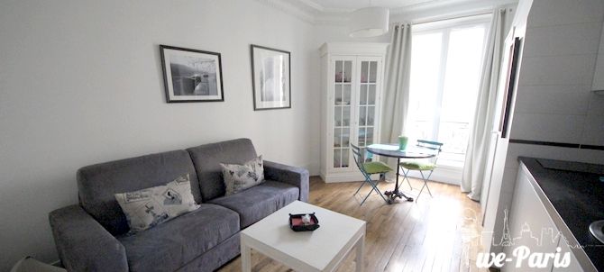 Paris Apartment Rental, Vacation in Paris
Sit down and relax after a long day of exploring Paris in this cozy Living Room / Kitchen. 