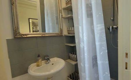 Paris Apartment Rental, Vacation in Paris
This bathroom is equipped with: shower, sink, mirror, and toilet. #ParisApartmentRentals