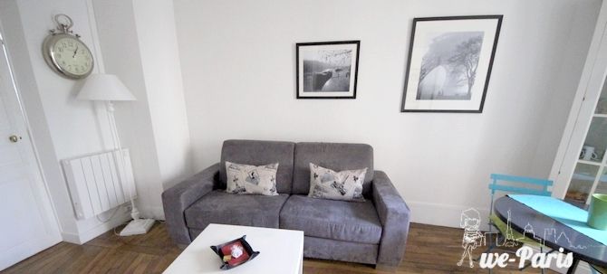 Paris Apartment Rental, Vacation in Paris
Sit down and relax after a long day of exploring Paris in this cozy Living Room / Kitchen. 