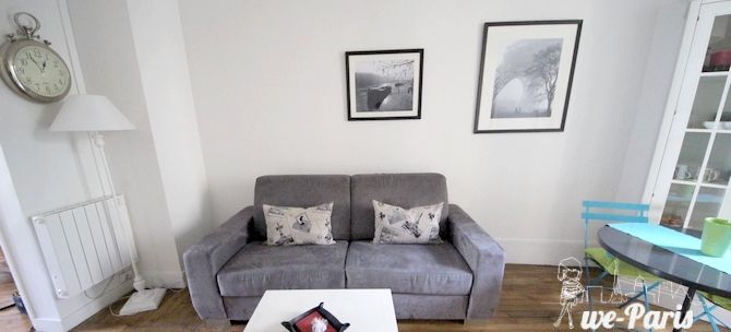 Paris Apartment Rental, Vacation in Paris
Sit down and relax after a long day of exploring Paris in this cozy Living Room / Kitchen. 