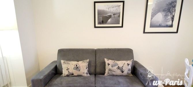 Paris Apartment Rental, Vacation in Paris
Sit down and relax after a long day of exploring Paris in this cozy Living Room / Kitchen. 