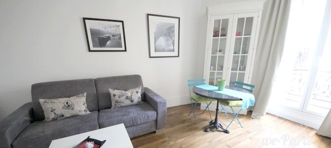 Paris Apartment Rental, Vacation in Paris
Sit down and relax after a long day of exploring Paris in this cozy Living Room / Kitchen. 