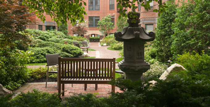 Comfortable seating in the scenic courtyard.