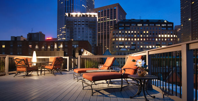 Enjoy spectacular Boston skyline views from the rooftop deck.