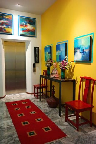 Interior design both modern and traditional Asian paintings and sculptures