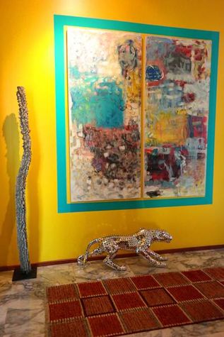 Interior design both modern and traditional Asian paintings and sculptures
