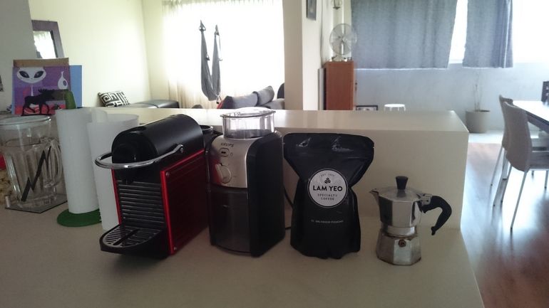 Nespresso coffee machine, KRUPS coffee grinder if you prefer to grind your own beans