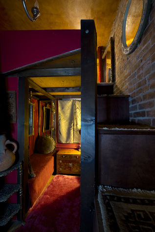 The Red Velvet Bedroom with sleeping loft above