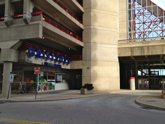 Supermarket across the building