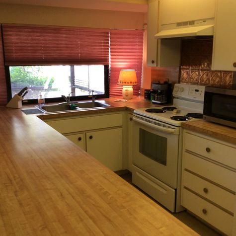Galley style kitchen.
