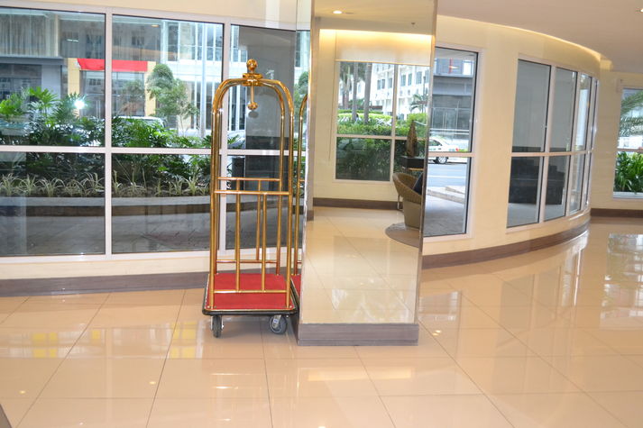 Bell cart in the lobby reception area