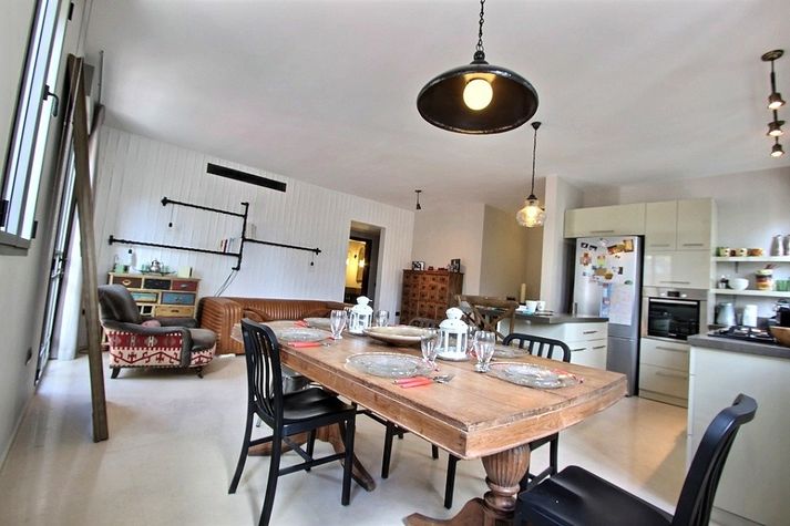 Dining space and kitchen