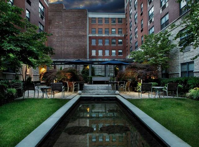 Botanical courtyard and landscaped pond