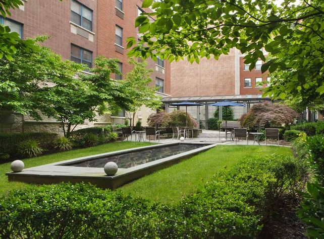 Botanical courtyard and landscaped pond