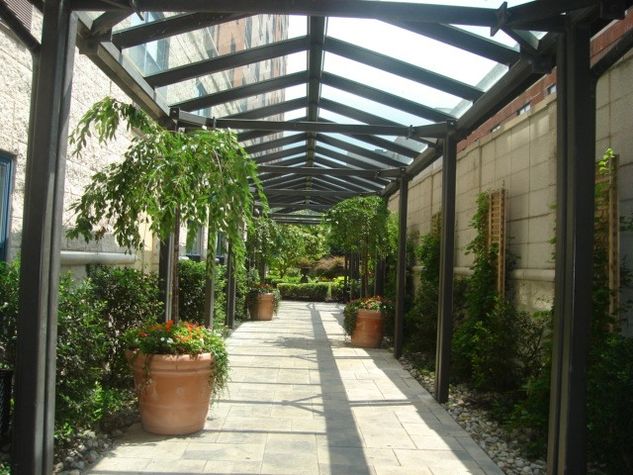 Landscaped alley leading to the lobby