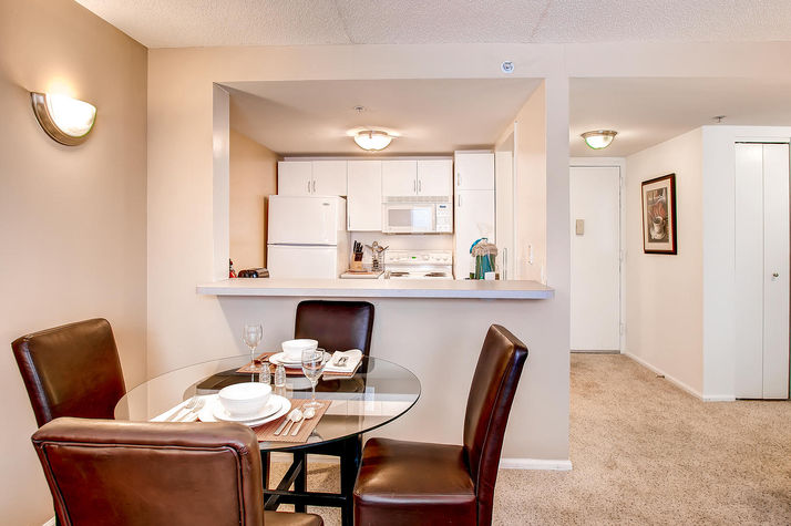 Dining area with seating for four where you can dine in comfort