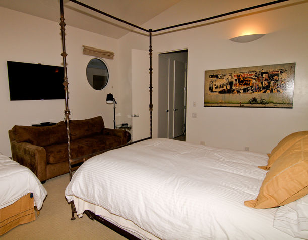 The Beatles Suite seating & entertainment area, and work desk