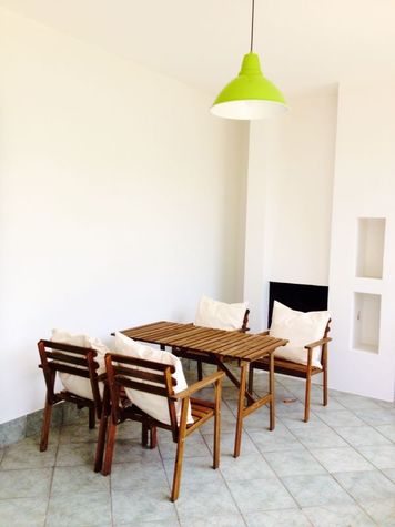 patio with fireplace