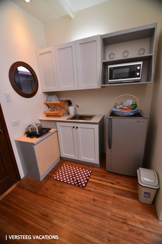 The kitchen space.