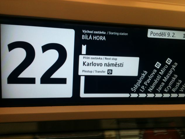 The Tram number 22 arrives every 4/5 minutes all the day in Namesti Miru Station, 200m far from the apartment. 4 stops for the Old Town and the Center