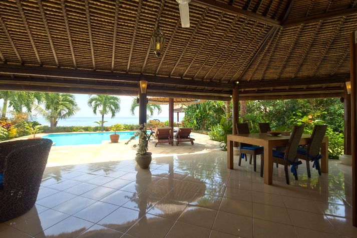 View from villa to covered terrace