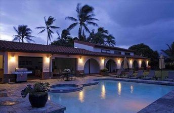 Pool at night. Terrific yard for stargazing!