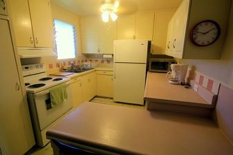 Cook your every day meal during your stay in this kitchen packed with needful kitchen appliances and utensils.