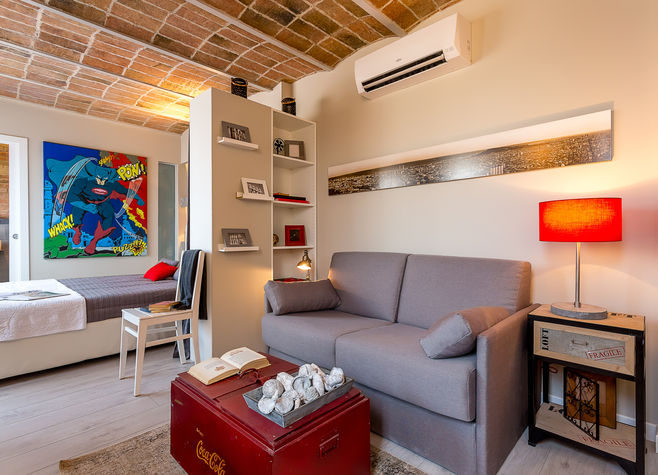 Living area with a double sofa bed