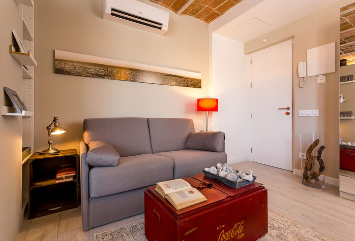 Living area with a double sofa bed