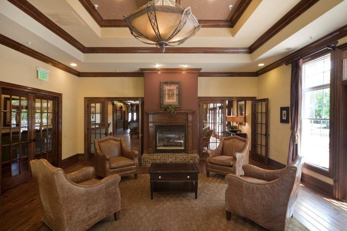 Spacious resident lounge with fireplace