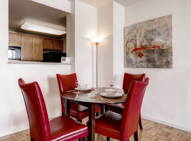 Dining area with seating for four where you can dine in comfort