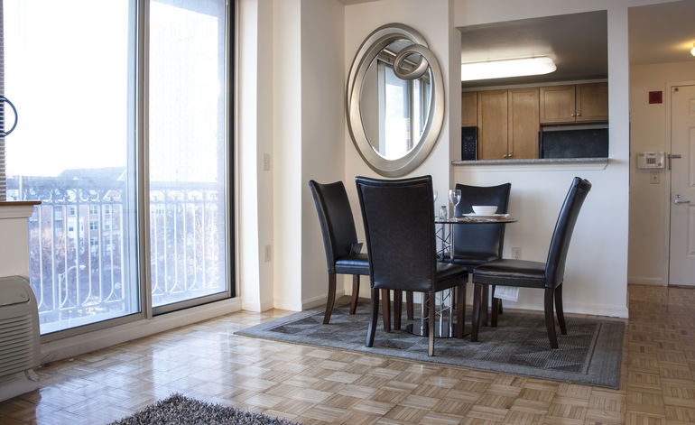 Dining area with seating for four where you can dine in comfort