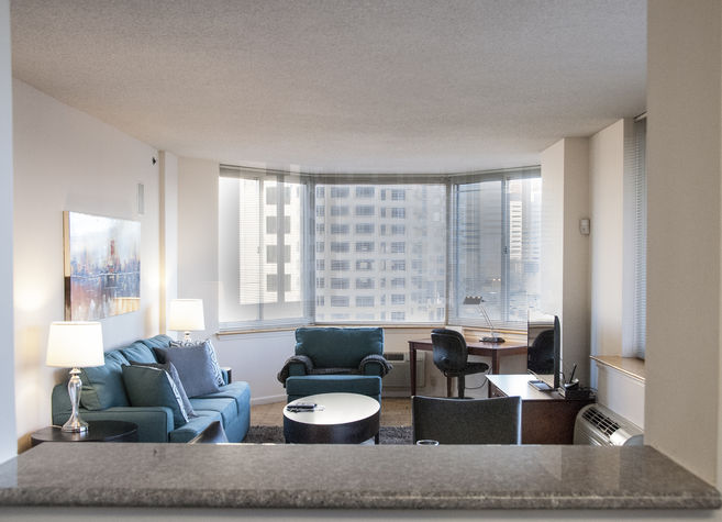 Fully equipped kitchen with convenient pass-through to the dining area