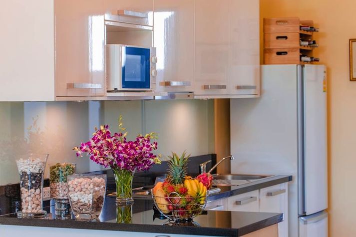 Fully equipped kitchen with refrigerator and wine cellar