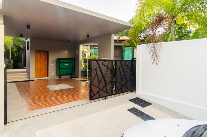 Gates leading to the private parking