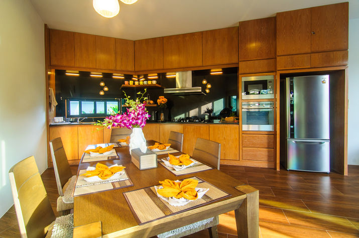 Kitchen is set up with high-end appliances