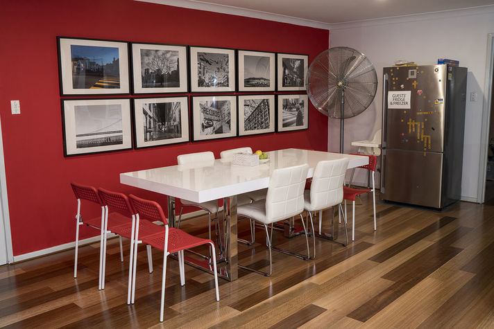 Dining area in the house, plus guest fridge freezer.