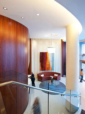 The gorgeous lobby features soaring ceilings and a 24 hour doorman.