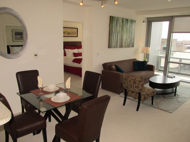 Dining area with seating for four where you can dine in comfort