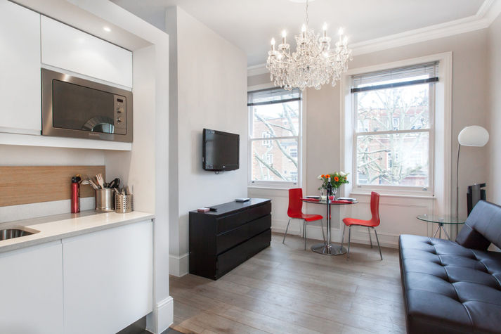 Living/Dining Area with view of the Kitchen