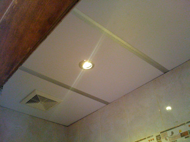 Bathroom ceiling with exhaust fan and down light