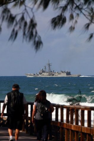 Passing Navy ship