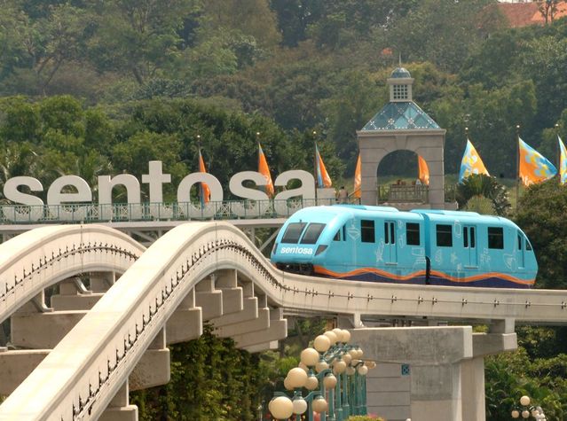 Train to Sentosa island, we call it Sentosa Express. You can walk, take cable car or train, we will tell you more...