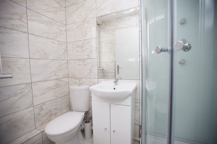 1st Bathroom with toilet, sink and shower