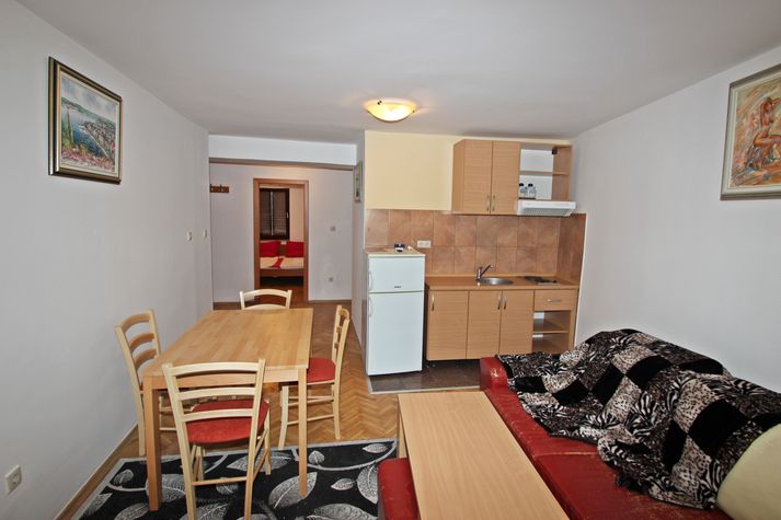 kitchen with big fridge and freezer