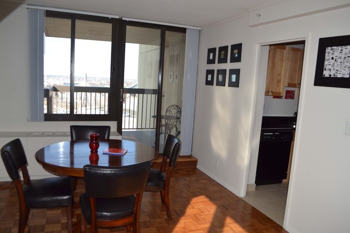Dining room abuts the balcony.