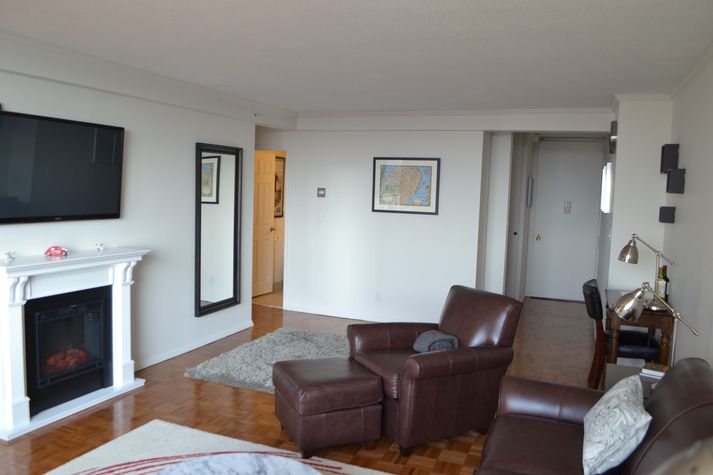 Electric fire and 51'' TV with free HBO and premium cable.