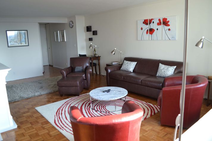 Living room also has Pottery Barn Writer's Desk