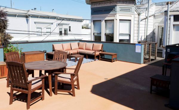700 square foot deck with electric BBQ, seating, sun